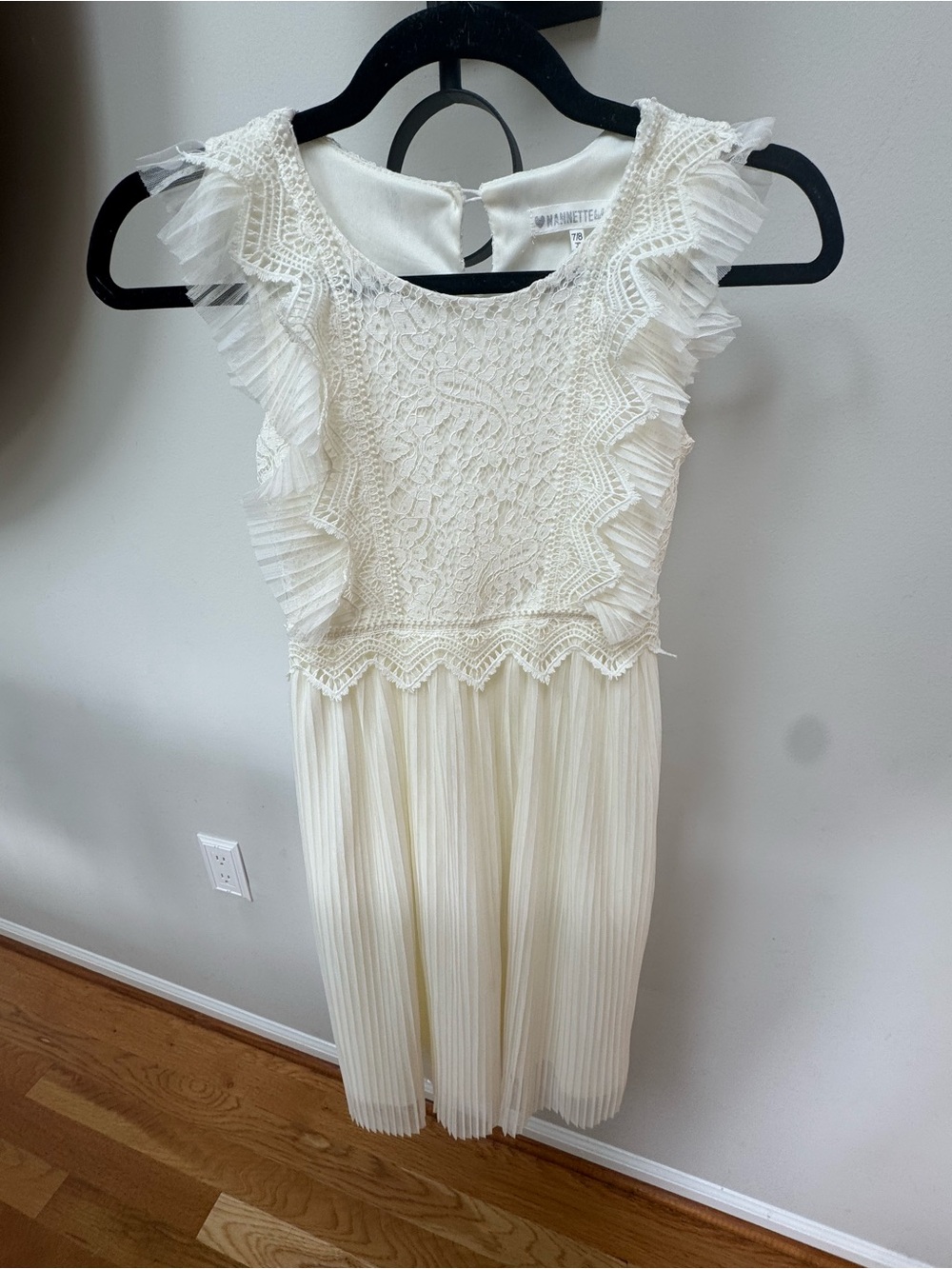 Off White Girls Lace & Pleated Chiffon Midi Dress